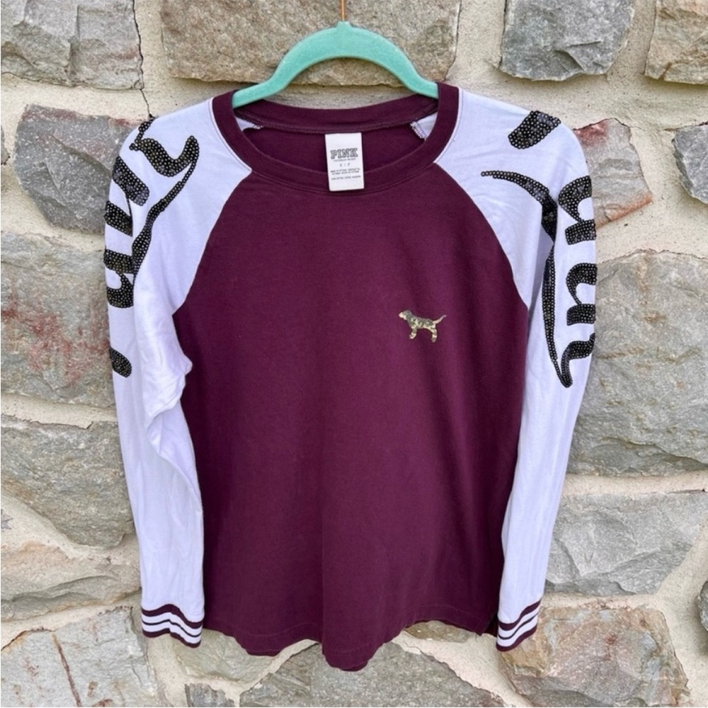 Pink Victoria’s Secret Sequin Logo Raglan Long Sleeve Tee